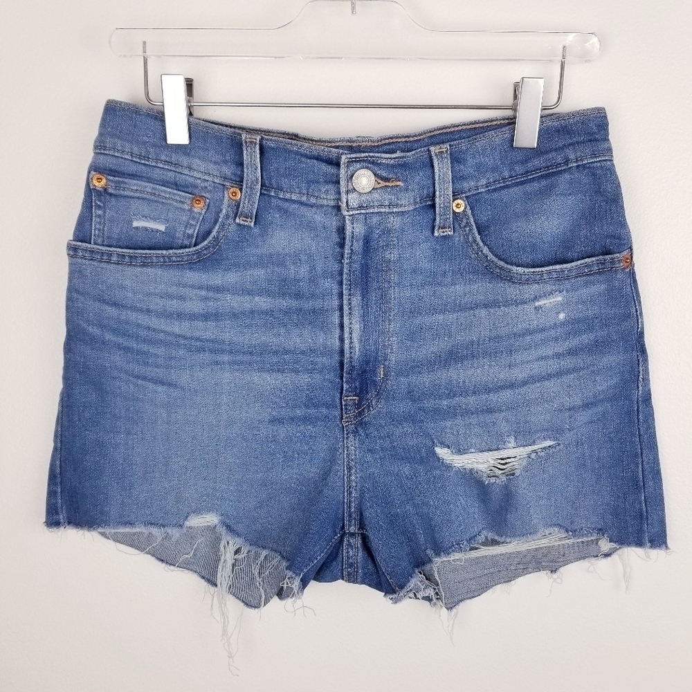Levi's Distressed High Rise Raw Edge Denim Jean Shorts